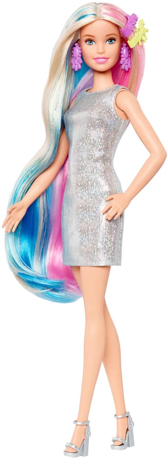 Barbie Fantasy Hair Doll, Blonde, with 2 Decorated Crowns, 2 Tops & Accessories for Mermaid and Unicorn