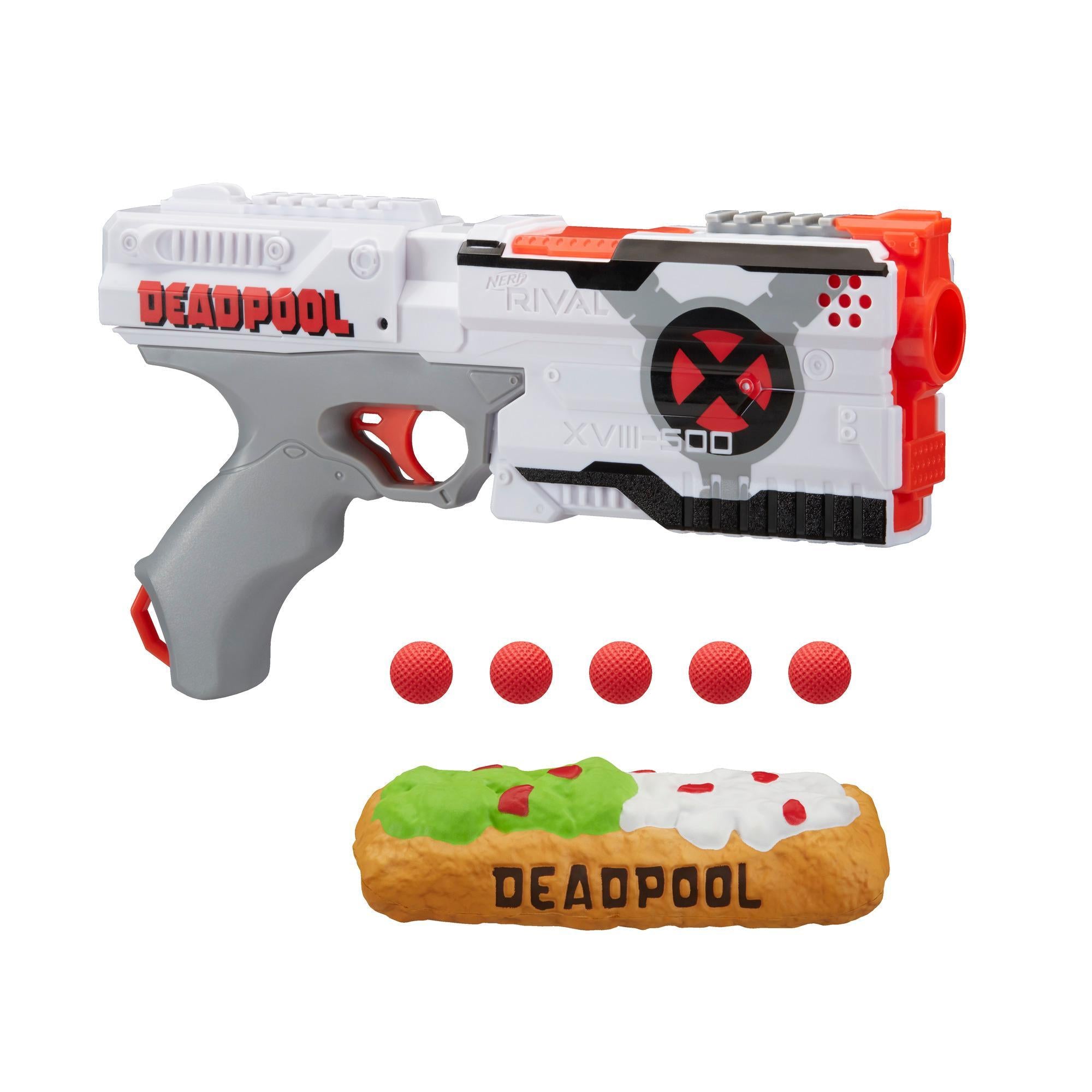 Deadpool Nerf Rival Blaster -- Kronos XVIII-500 with Deadpool X-Force Deco, Foam Chimichanga, 5 Nerf Rival Rounds - One Shop Online Toys in Pakistan