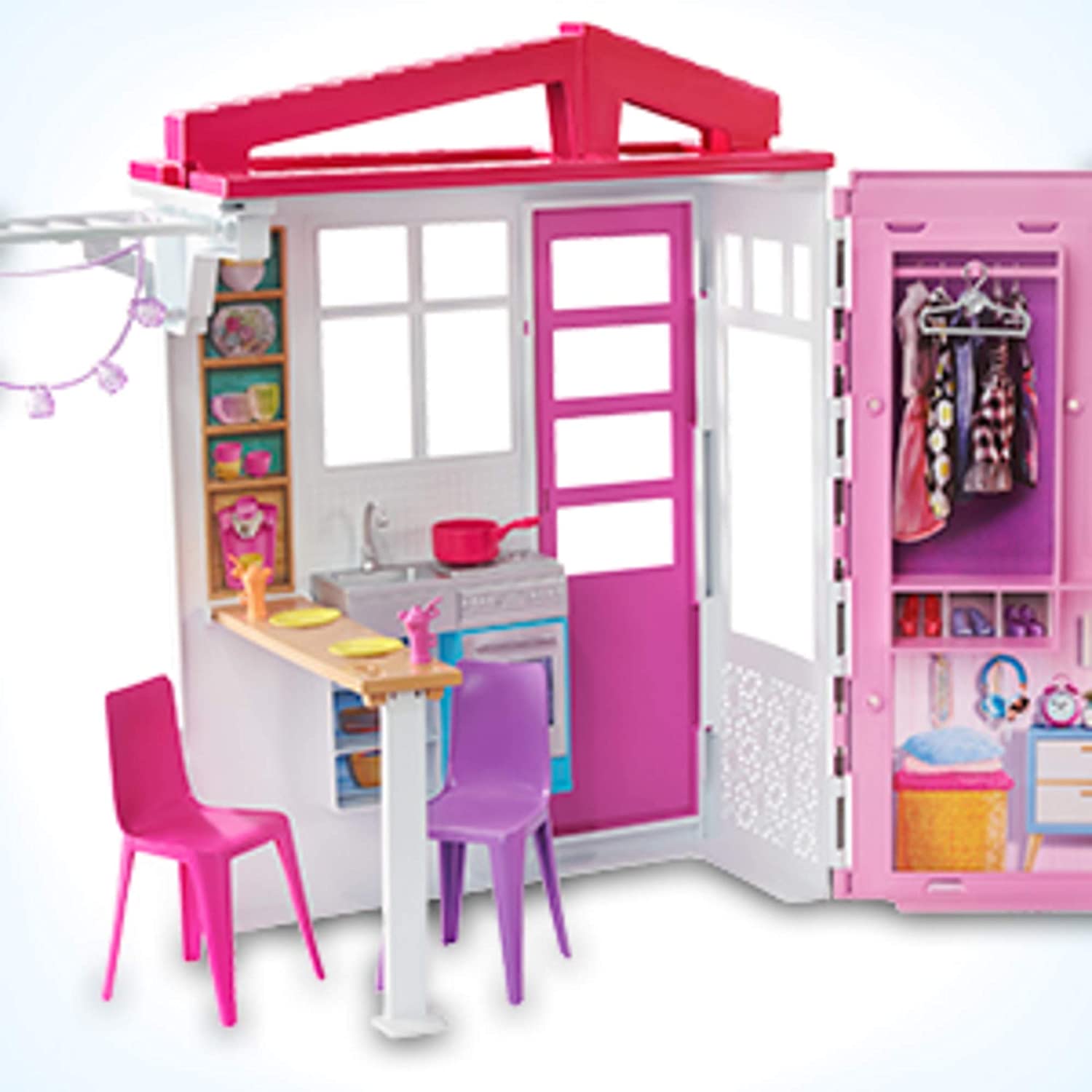 Barbie Doll and Dollhouse, Portable 1-Story Playset with Pool and Accessories