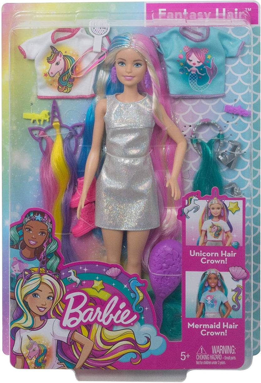 Barbie Fantasy Hair Doll, Blonde, with 2 Decorated Crowns, 2 Tops & Accessories for Mermaid and Unicorn Main image