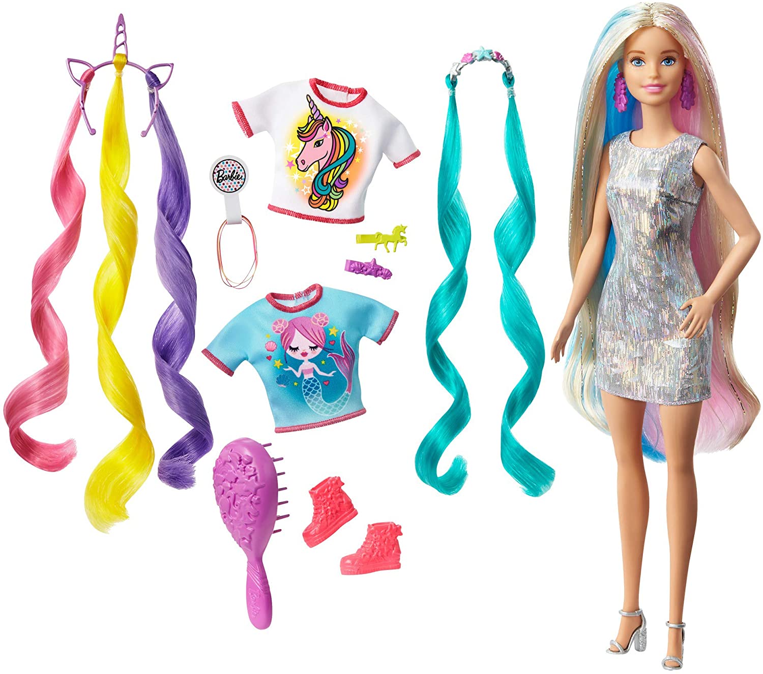 Barbie Fantasy Hair Doll, Blonde, with 2 Decorated Crowns, 2 Tops & Accessories for Mermaid and Unicorn Secondary image
