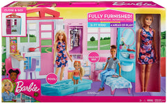 Barbie Doll and Dollhouse, Portable 1-Story Playset with Pool and Accessories
