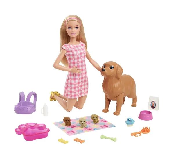 Mattel Barbie Doll And Newborn Pups Playset