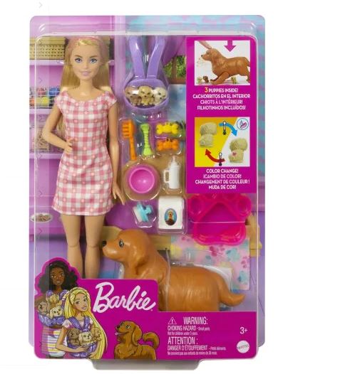 Mattel Barbie Doll And Newborn Pups Playset
