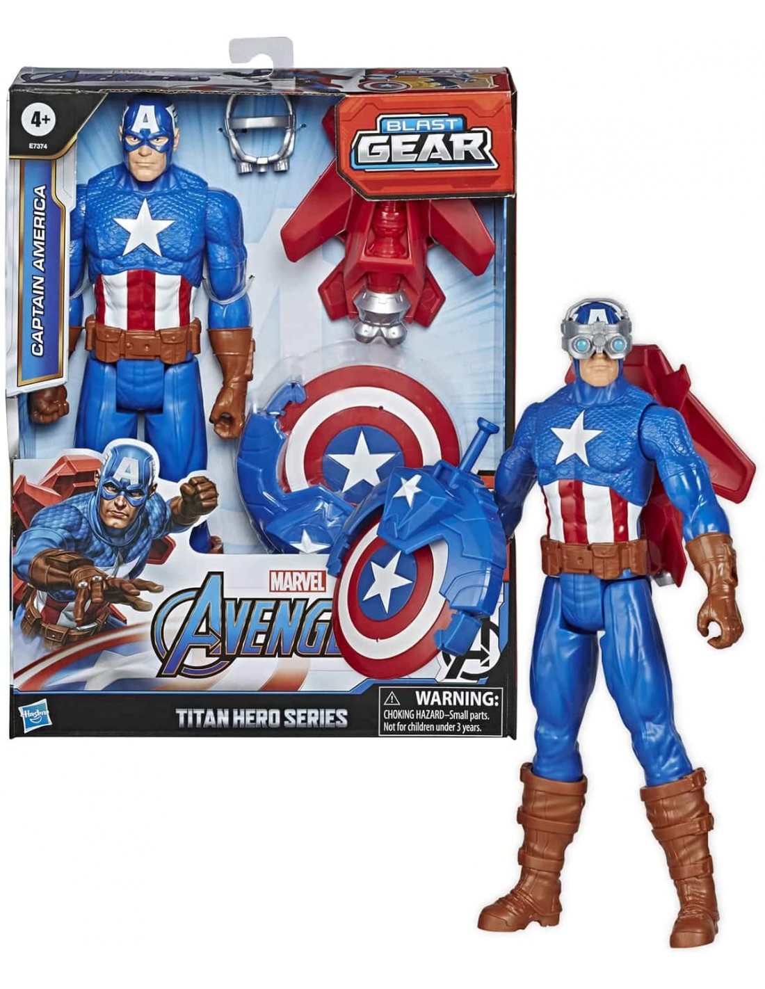 Marvel Avengers Titan Hero Series Blast Gear Captain America, 12-Inch, with Launcher, 2 Accessories and Projectile