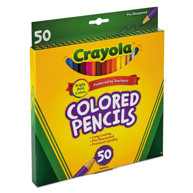 Crayola 684050 Long Barrel Colored Woodcase Pencils 3.3 mm 50 Assorted Colors/Set