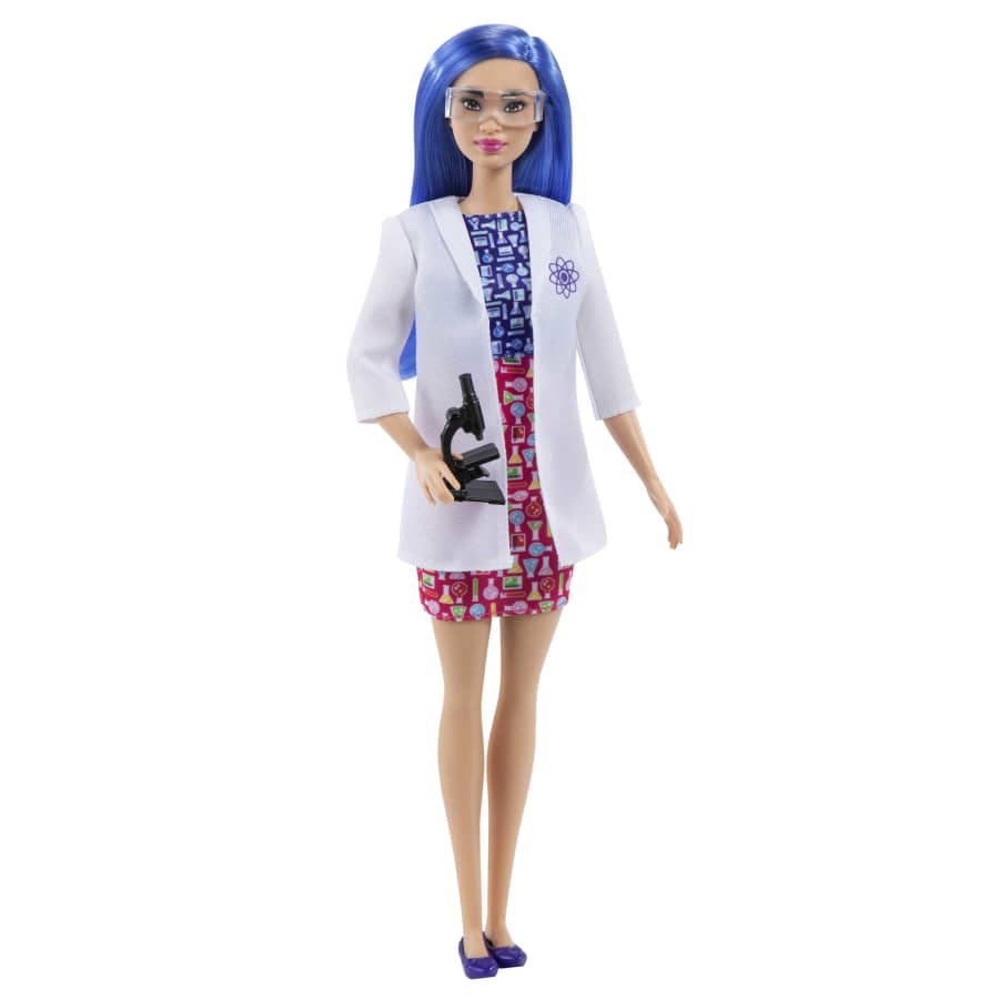 Barbie Scientist Doll (12 Inches), Blue Hair, Color Block Dress, Lab Coat & Flats, Microscope Accessor