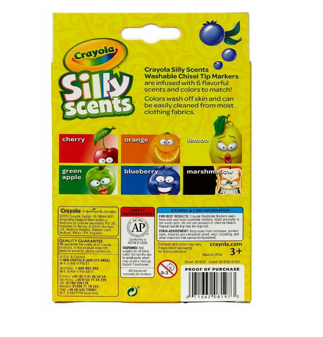 Crayola 6 Silly Scents Chisel Tip Markers -washable markers-588197