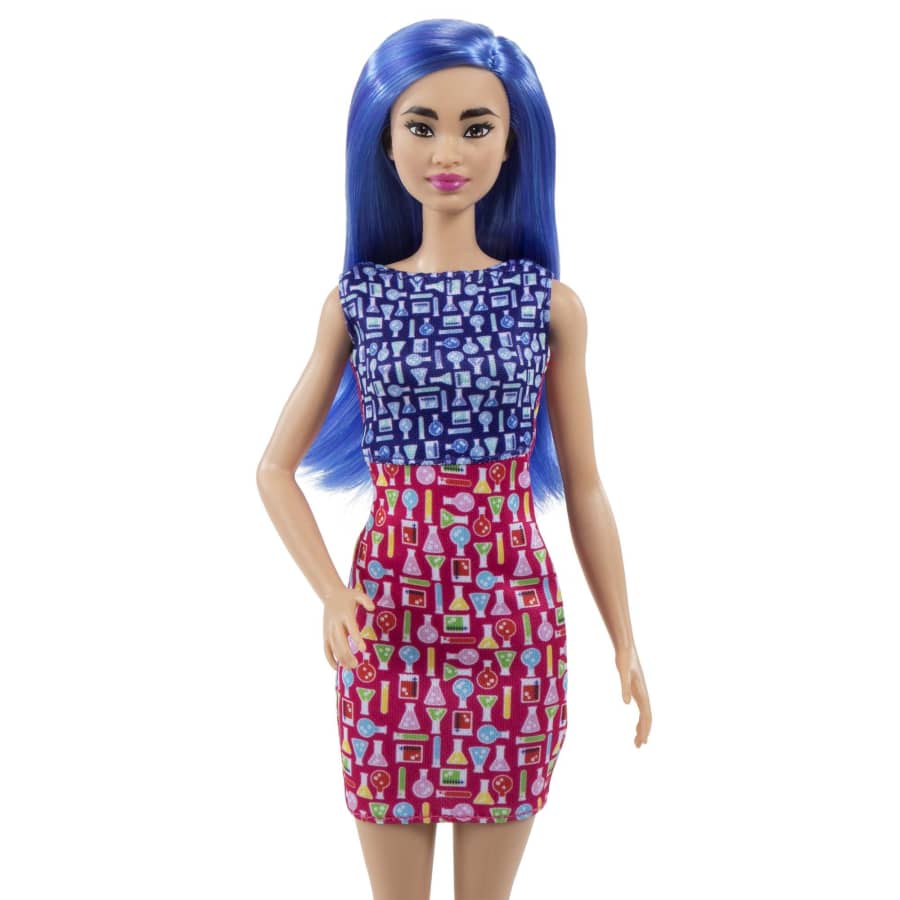 Barbie Scientist Doll (12 Inches), Blue Hair, Color Block Dress, Lab Coat & Flats, Microscope Accessor