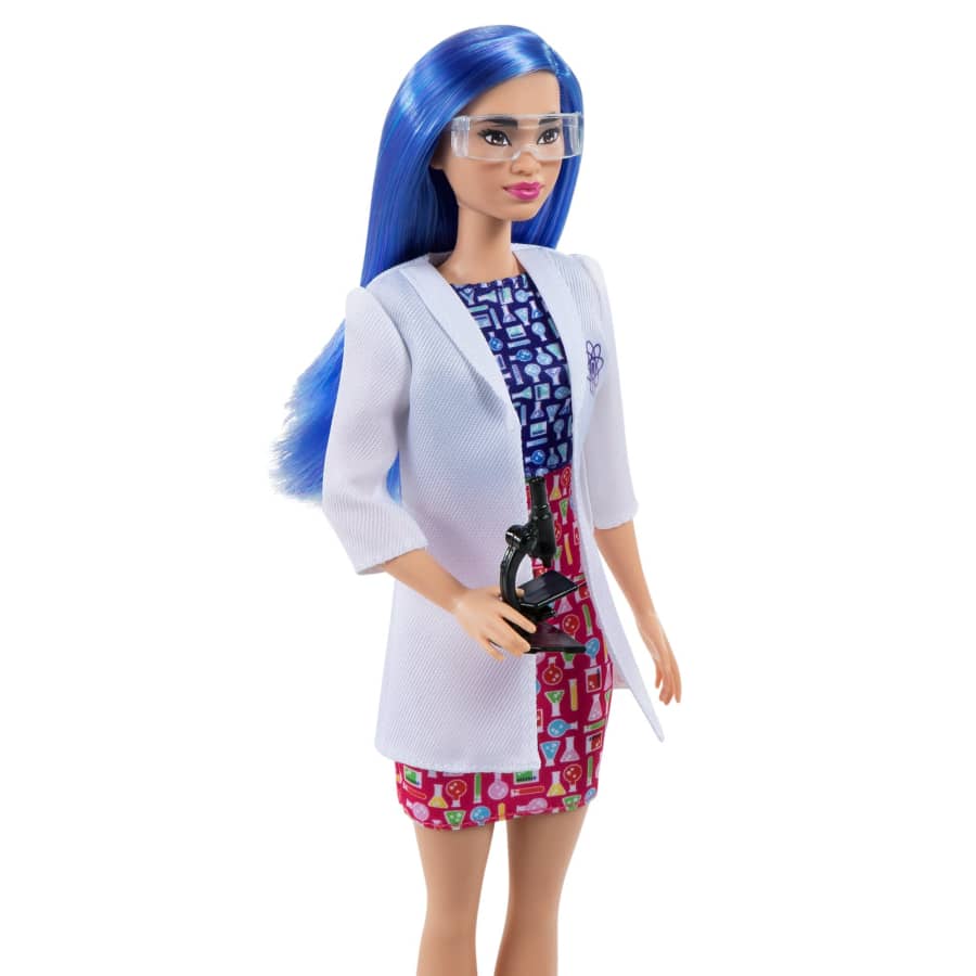 Barbie Scientist Doll (12 Inches), Blue Hair, Color Block Dress, Lab Coat & Flats, Microscope Accessor