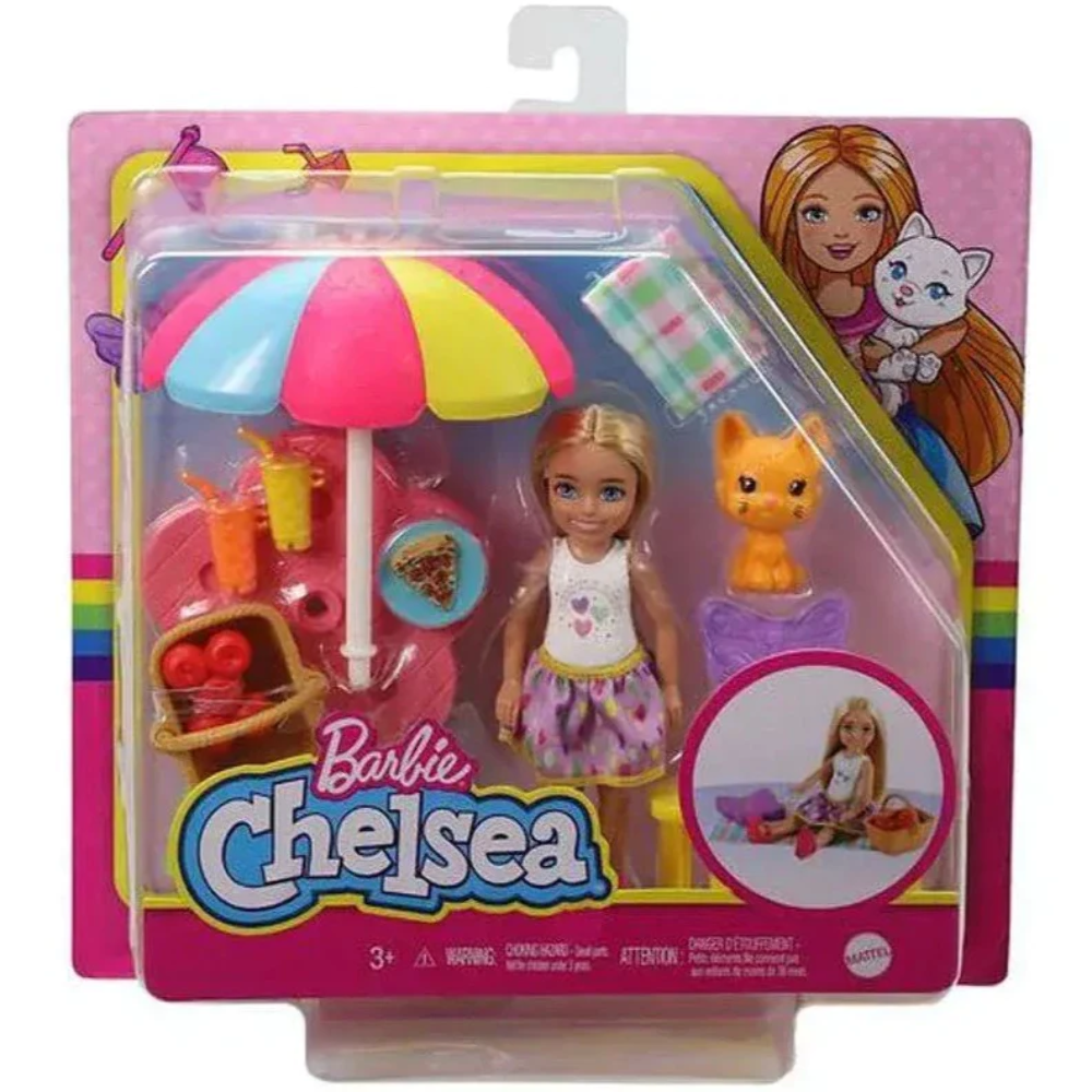 Barbie Chelsea Picnic Playset with Chelsea Doll (6-in Blonde), Pet Kitten, Picni