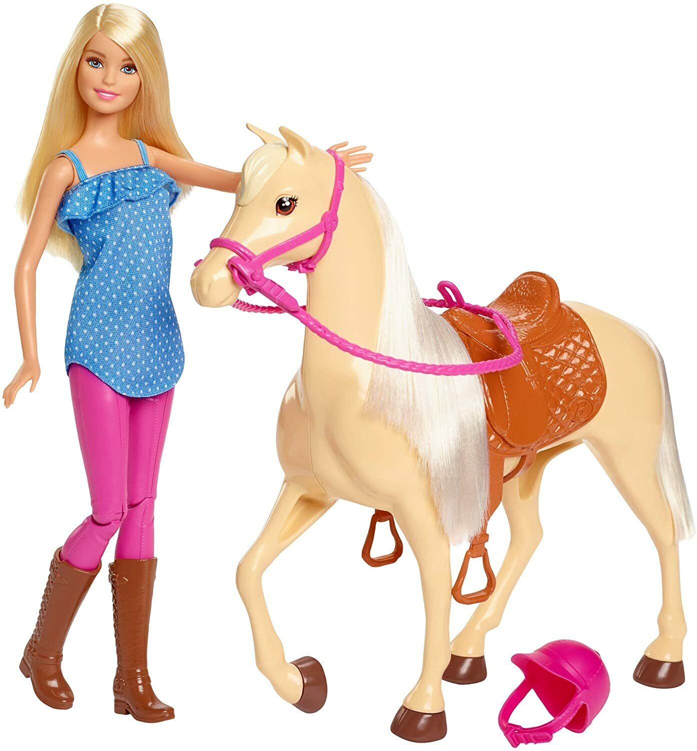 Barbie Doll & Horse Playset, Blonde Hair with Riding Accessories FXH13 GIFT NEW