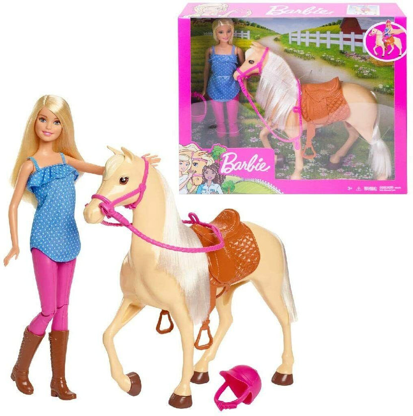 Barbie Doll & Horse Playset, Blonde Hair with Riding Accessories FXH13 GIFT NEW Main image