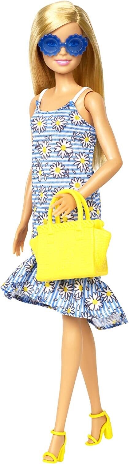 Mettle Barbie Doll Floral Dress Yellow Bag with Clothes and Accessories