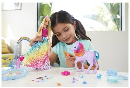 Mattel Dreamtopia Unicorn Pet Playset With Barbie Princess Doll